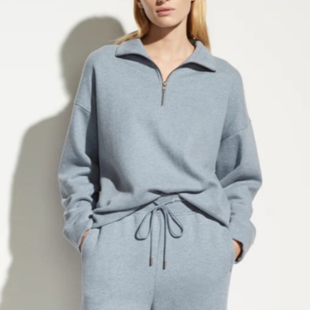 Vince Half Zip Pullover Top In Heather Piero Blue Women's Sweatshirt sz L.